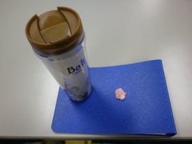 飲物を入れるマイボトル（？）と、ピンクのかわいいマグネット